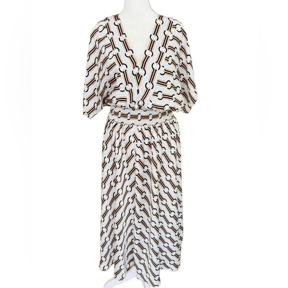 Ann Taylor abstract Chain Link Smocked Midi Dress size S.